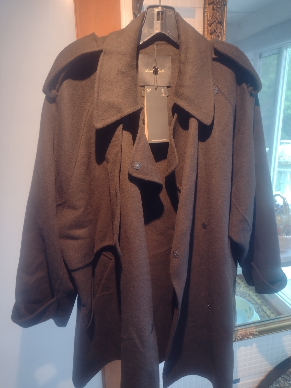 Massimo Dutti Dark Brown Wool Pea Coat